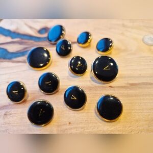 Set Of 12 Unique Sewing Garment Black and Gold Buttons  Possibly VALENTIINO